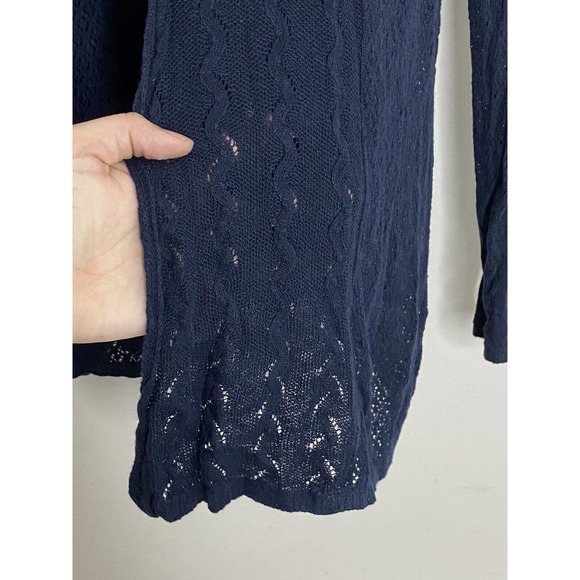 Anthropologie Knitted & Knotted Navy Blue Linen Crochet Cardigan Sweater Size M - Picture 4 of 6